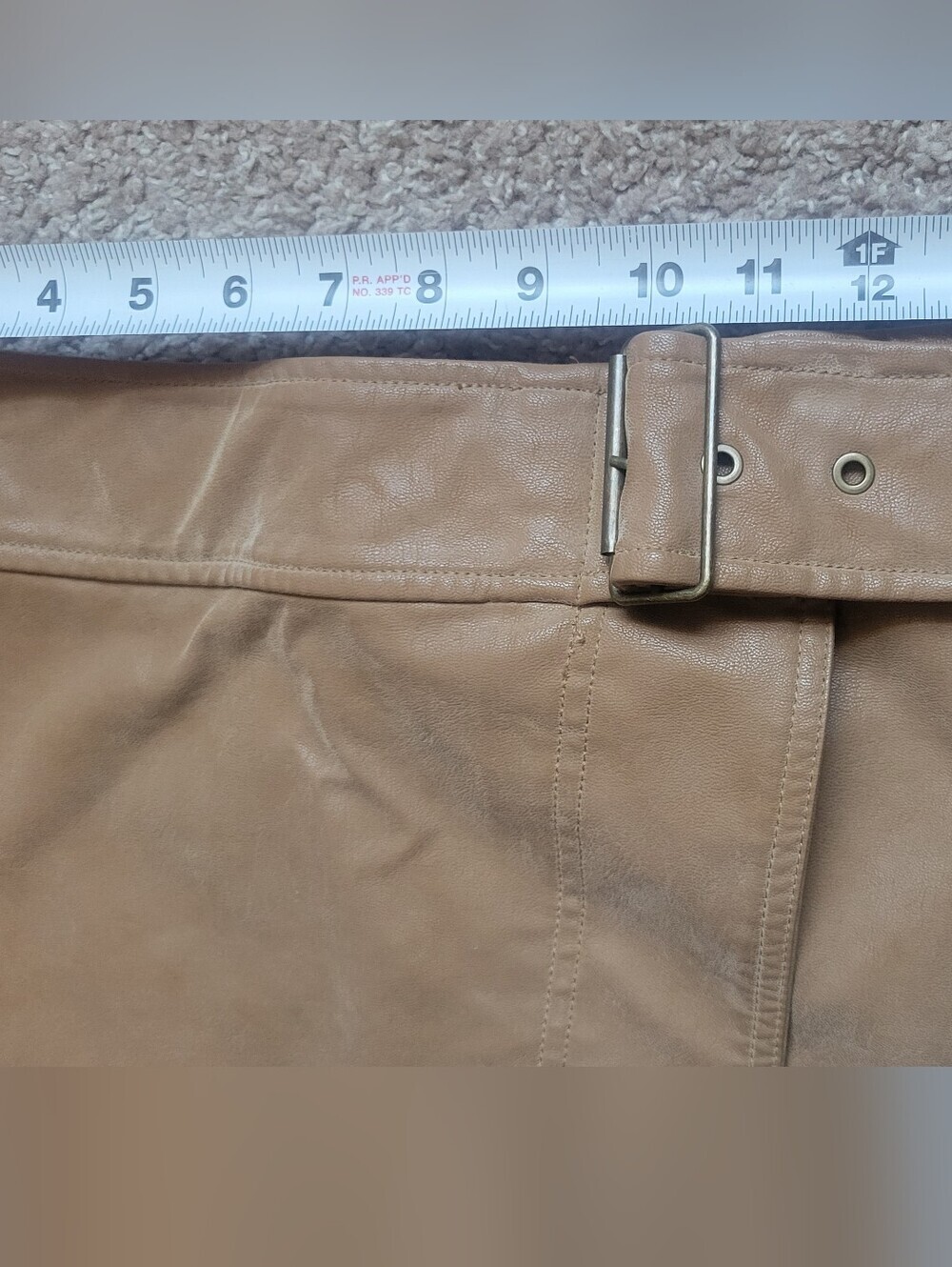 Free People Caramel Faux Leather Mini Skirt with Buckle Detail - Picture 6 of 12